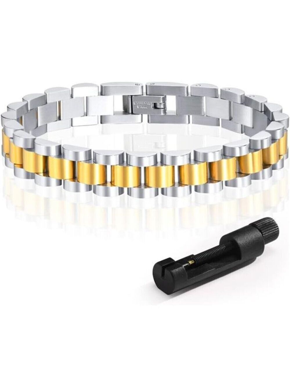 Stainless Steel 18K Two Tone Gold Plated Chain Link Bracelet